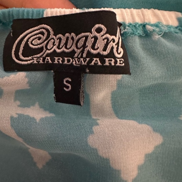 Cowgirl Hardware Flowey Teal Cross Print Top - Picture 4 of 5
